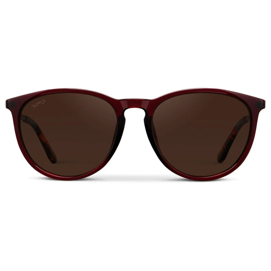 DREW Round Polarised Women's Sunglasses in Cherry Red/Gold by WMP Eyewear