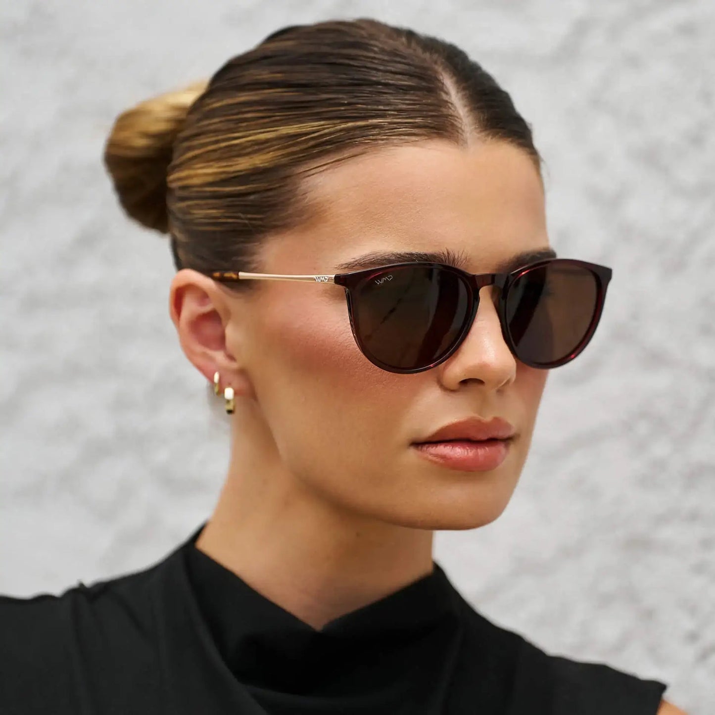 DREW Round Polarised Women's Sunglasses in Cherry Red/Gold by WMP Eyewear