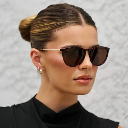 DREW Round Polarised Women's Sunglasses in Cherry Red/Gold by WMP Eyewear