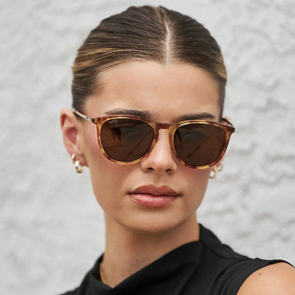 DREW Round Polarised Women's Sunglasses in Maple Tortoise by WMP Eyewear