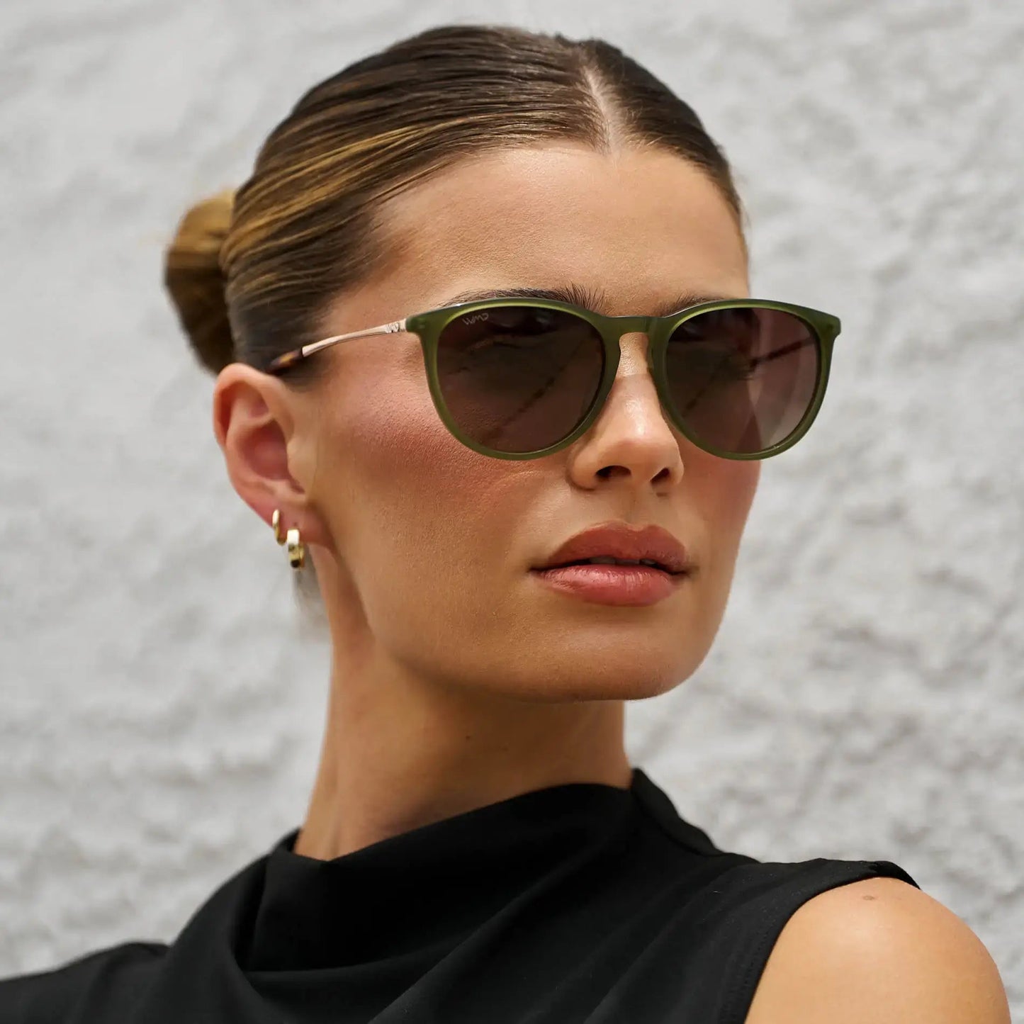DREW Round Polarised Women's Sunglasses in Oliver Green/Gold by WMP Eyewear
