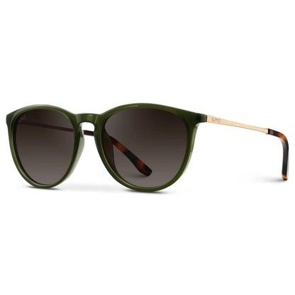 DREW Round Polarised Women's Sunglasses in Oliver Green/Gold by WMP Eyewear