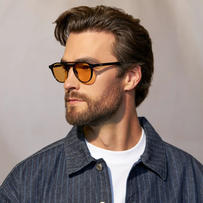 EASTON Men's Round Sunglasses in Black / Yellow Tint Lens by WMP Eyewear