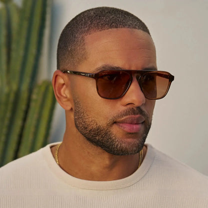 EMERSON Unisex Square Aviator Sunglasses in Terracotta Brown WMP Eyewear