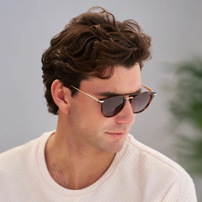 HAYES Men's Keyhole Round Sunglasses l Brown Tortoise / Gold - WMP Eyewear