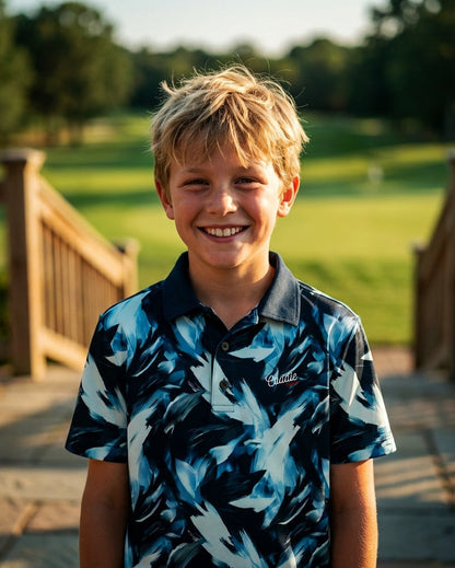 Youth Performance Golf Polo – Ocean Brush 4-Way Stretch