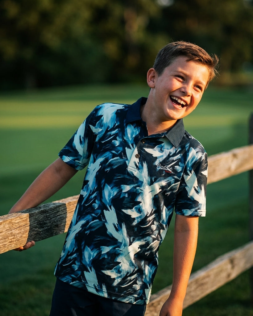 Youth Performance Golf Polo – Ocean Brush 4-Way Stretch