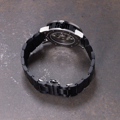 Mens Black Automatic Watch - Green Leather Strap l PUNCH