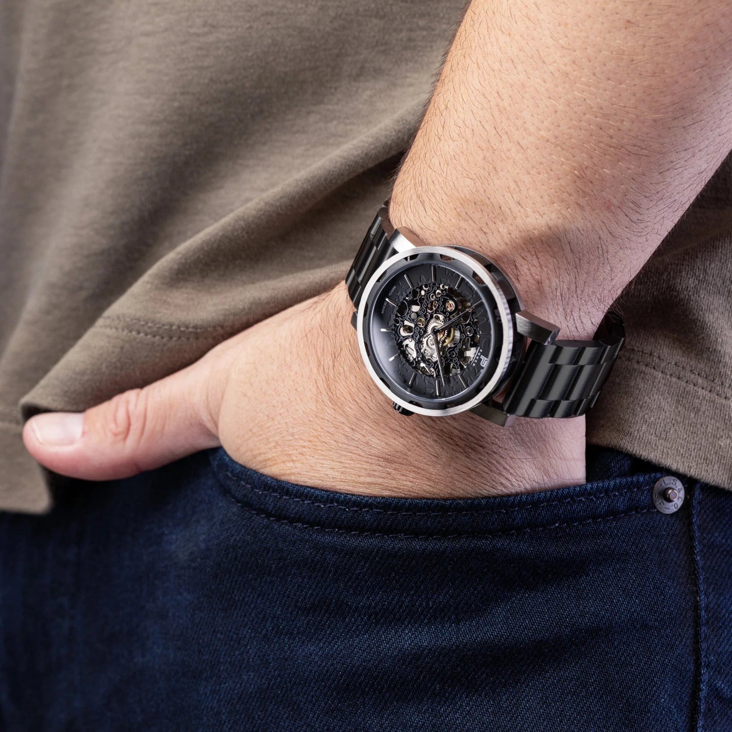 Mens Black Automatic Watch - Black Stainless Steel Strap l PUNCH