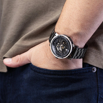 Mens Black Automatic Watch - Black Stainless Steel Strap l PUNCH