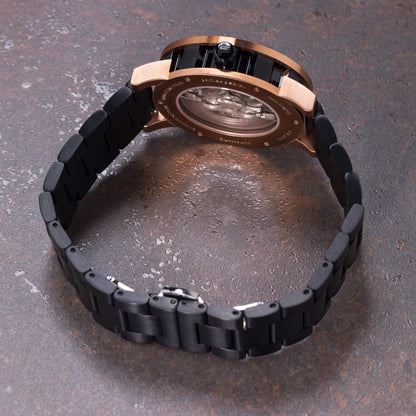 Mens Rose Gold Automatic Watch - Black Stainless Steel Strap l PUNCH