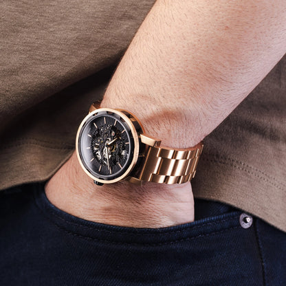 Mens Rose Gold Automatic Watch - Rose Gold Stainless Steel Strap l PUNCH