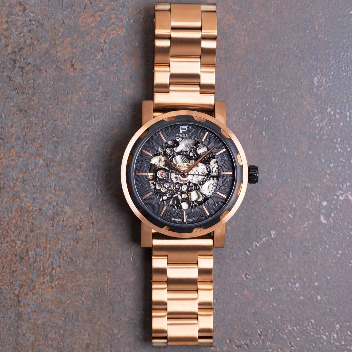 Mens Rose Gold Automatic Watch - Rose Gold Stainless Steel Strap l PUNCH