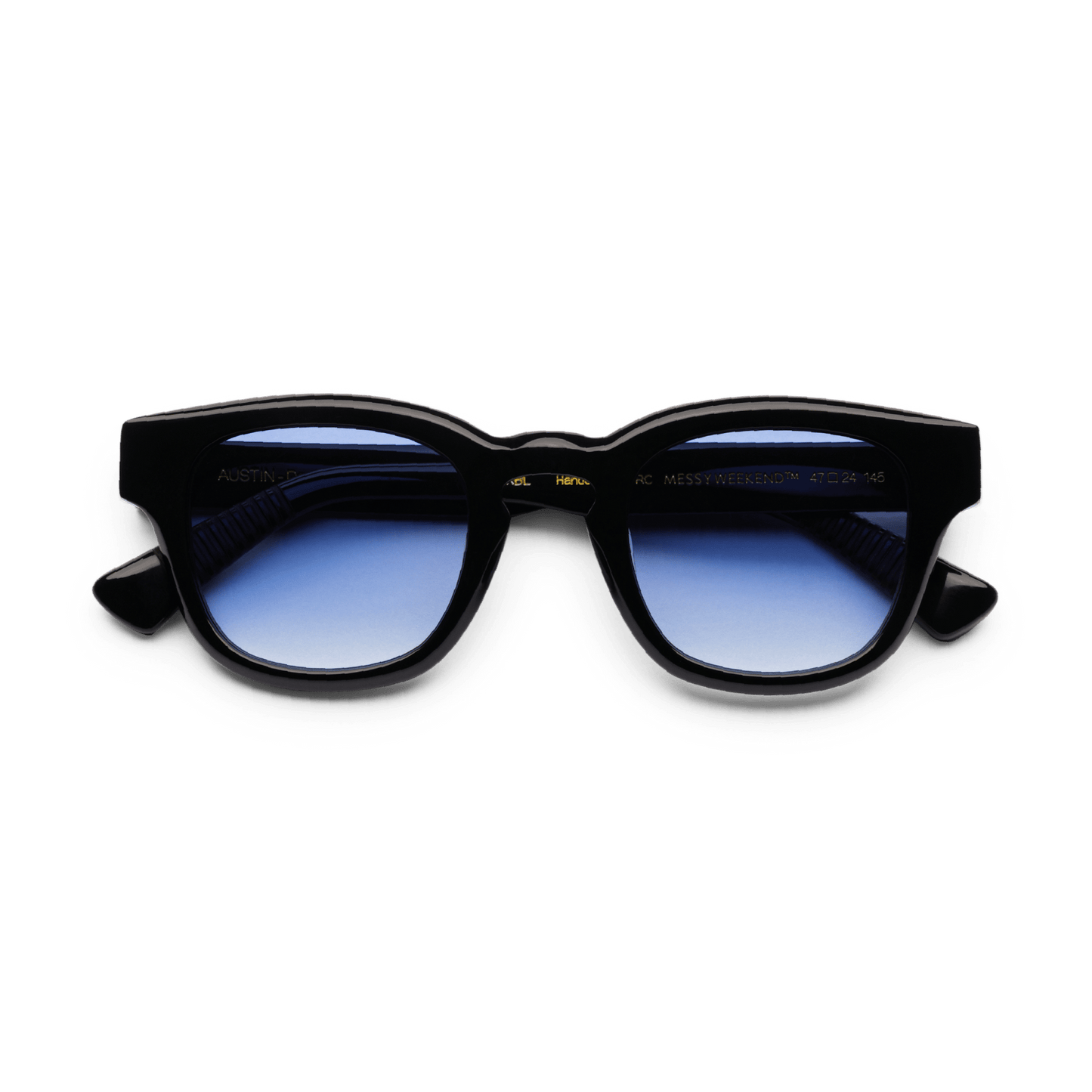 Messy Weekend Austin Rounded Square Sunglasses - Black / Blue Lens