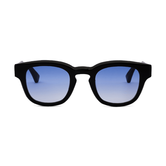 Messy Weekend Austin Rounded Square Sunglasses - Black / Blue Lens