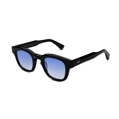 Messy Weekend Austin Rounded Square Sunglasses - Black / Blue Lens