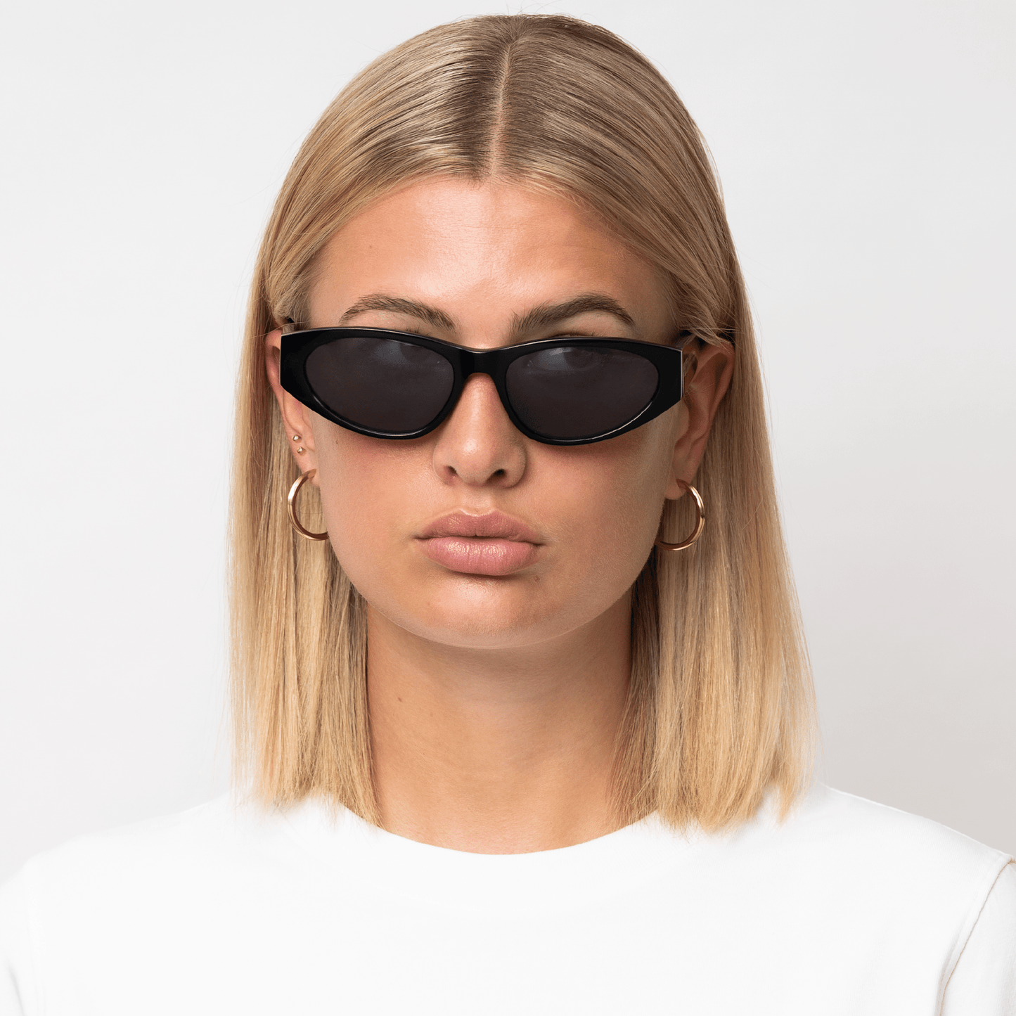 Messy Weekend Blade Slim Cat Eye Sunglasses - Black Reveal