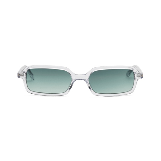 MILO Crystal Green Slim Rectangular Sunglasses by Messy Weekend