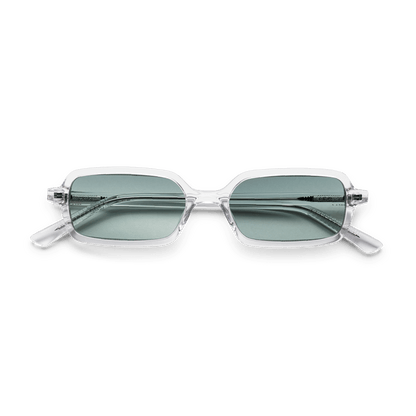 MILO Crystal Green Slim Rectangular Sunglasses by Messy Weekend
