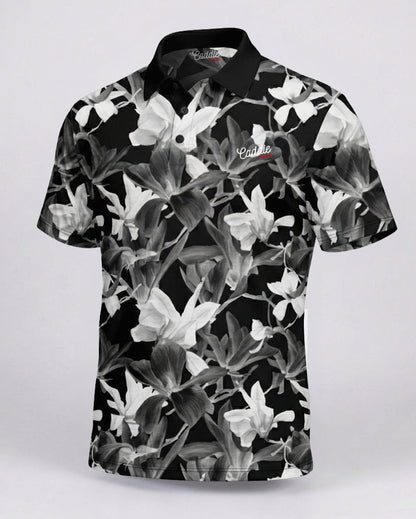 Men’s Black & White Floral 4-Way Stretch Golf Polo