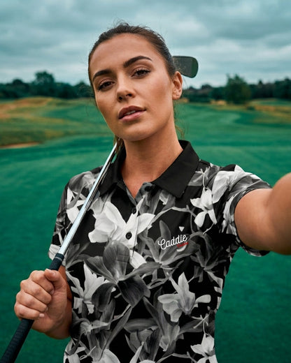 Women's 4-Way Stretch Floral Golf Polo, Moisture-Wicking