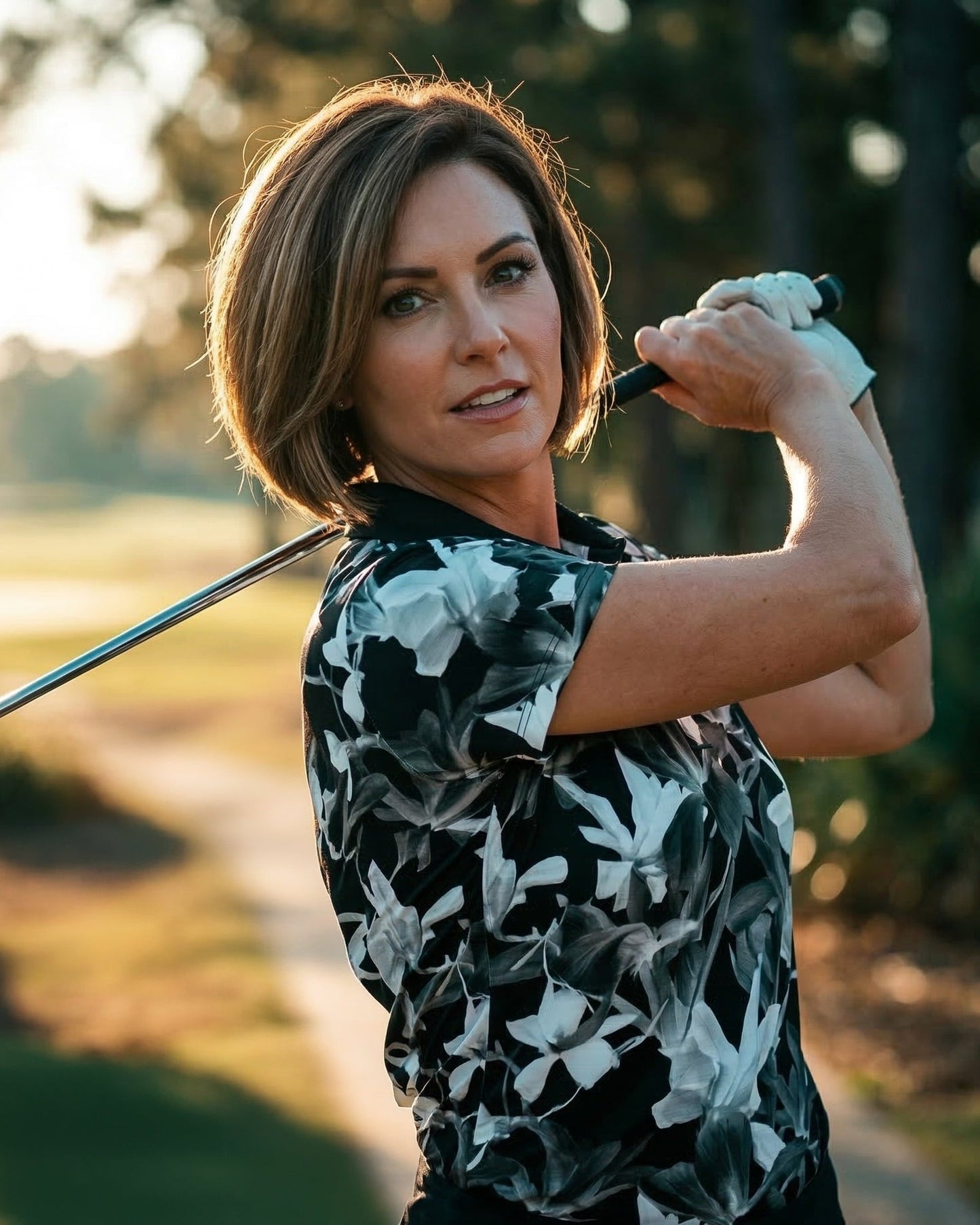Women's 4-Way Stretch Floral Golf Polo, Moisture-Wicking