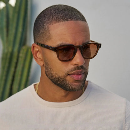 NELSON Retro Thick Framed Polarised Men's Sunglasses in Brown WMP Eyewear