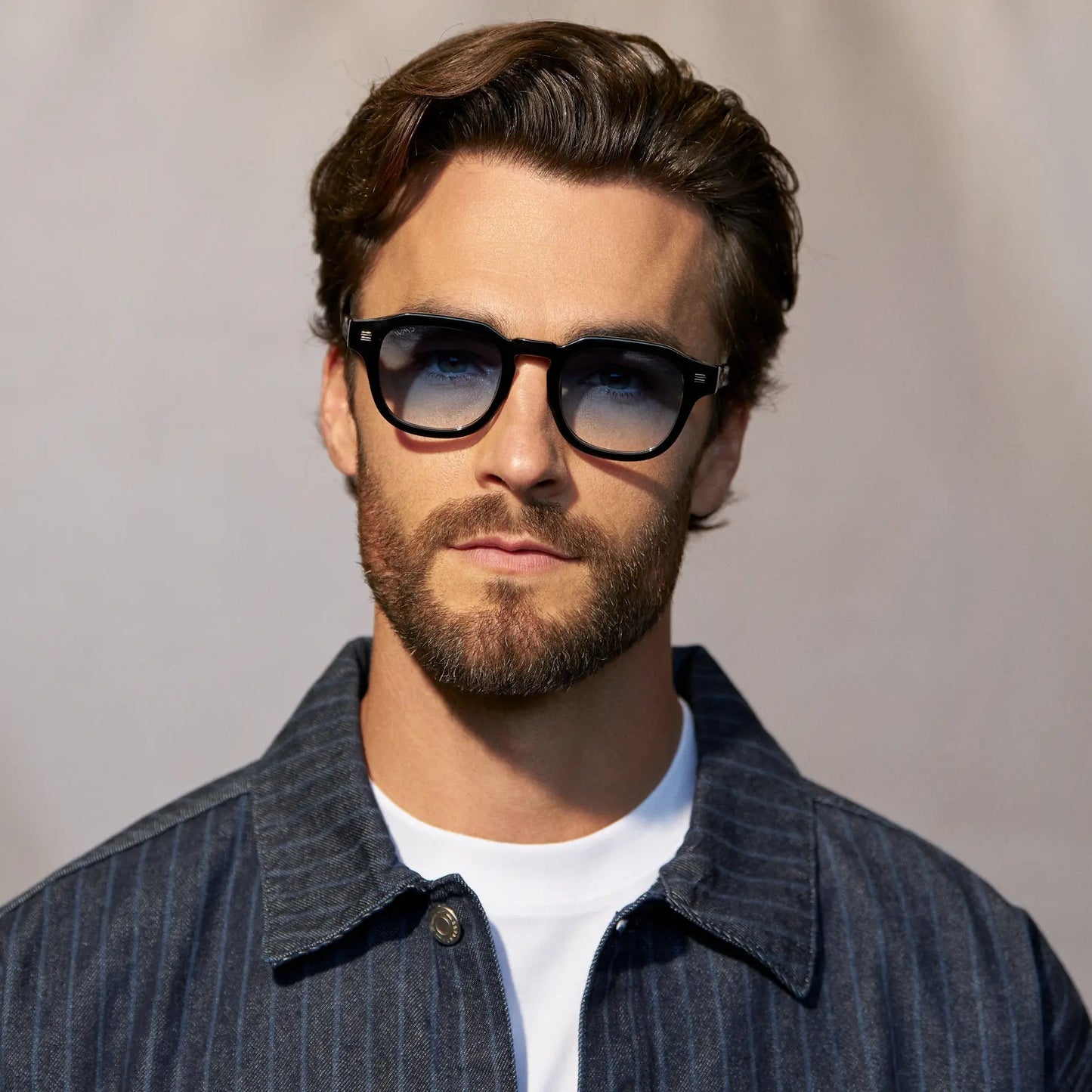 NELSON Thick Framed Men's Sunglasses Black / Blue Tinted Lens l WMP Eyewear
