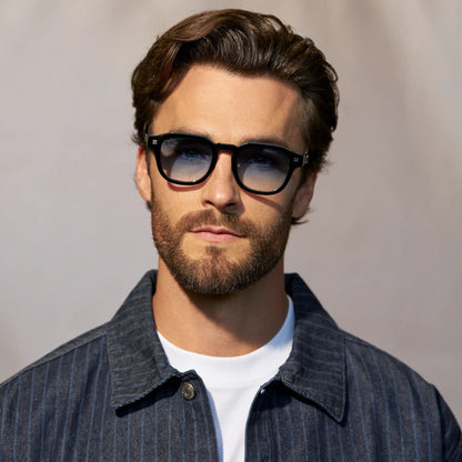 NELSON Thick Framed Men's Sunglasses Black / Blue Tinted Lens l WMP Eyewear