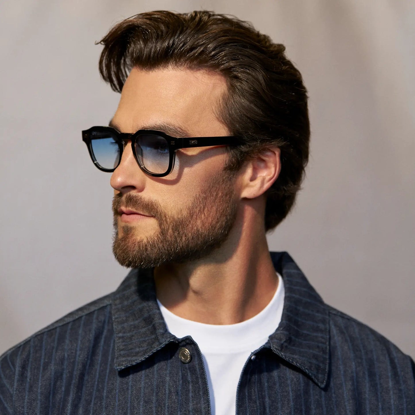 NELSON Thick Framed Men's Sunglasses Black / Blue Tinted Lens l WMP Eyewear