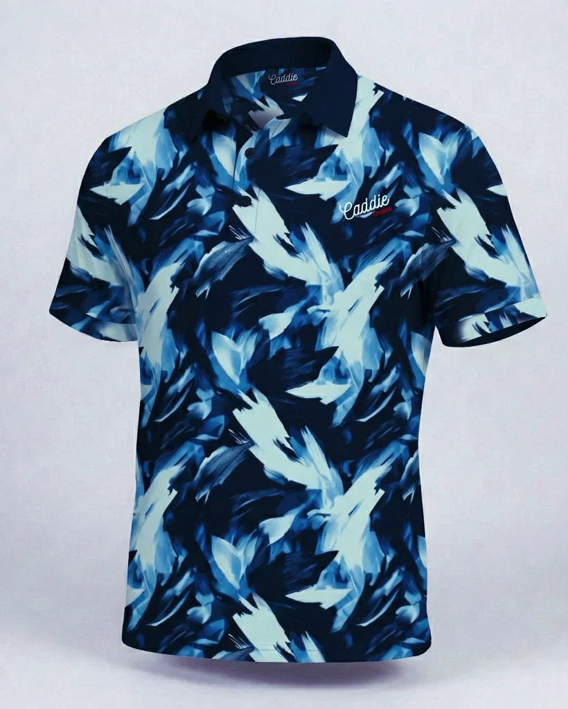 Men's Ocean Blue 4-Way Stretch Moisture-Wicking Golf Polo
