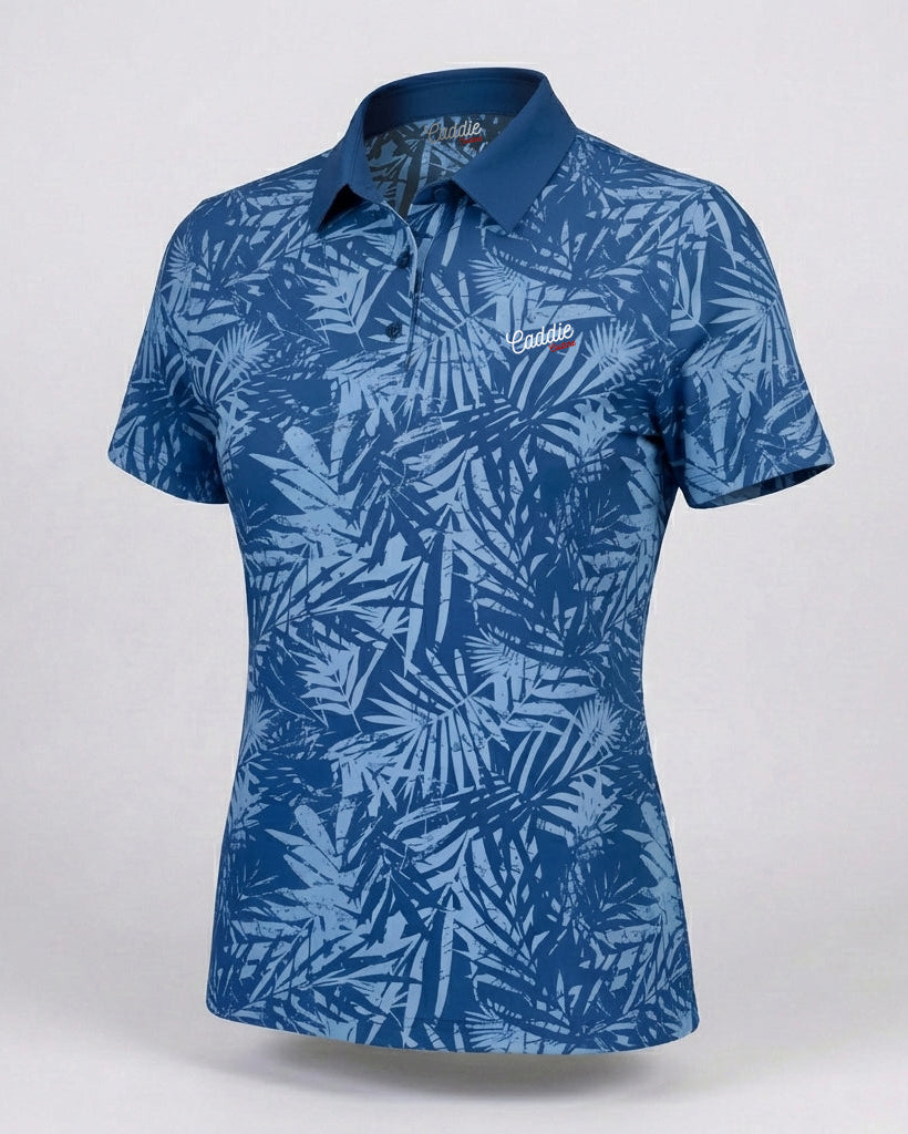 Women’s Light Blue Palm Print Performance Golf Polo