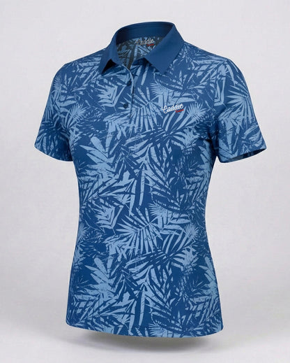 Women’s Light Blue Palm Print Performance Golf Polo