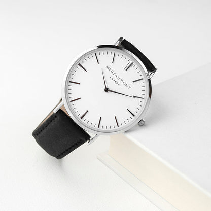 Personalised Handwriting Mens Black Leather Watch