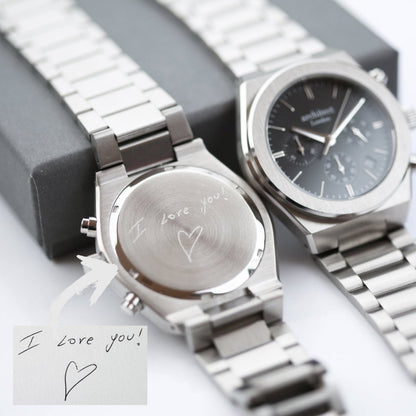 Personalised Men's Architect Orbix Black Wrist Watch - With Handwriting Engraving Photo Upload