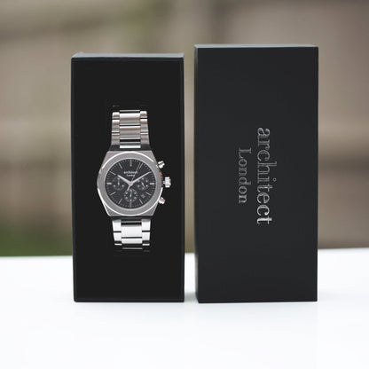 Personalised Men's Architect Orbix Black Wrist Watch - With Handwriting Engraving Photo Upload