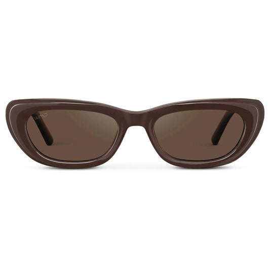 QUINN Women's Narrow Cat-Eye Sunglasses in Mocha Brown by WMP Eyewear