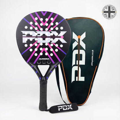 PDX Aurora Beginner Padel Racket Complimentary Racket Carrier Bag 30% Carbon 70% Fibreglass 355g Round | Control