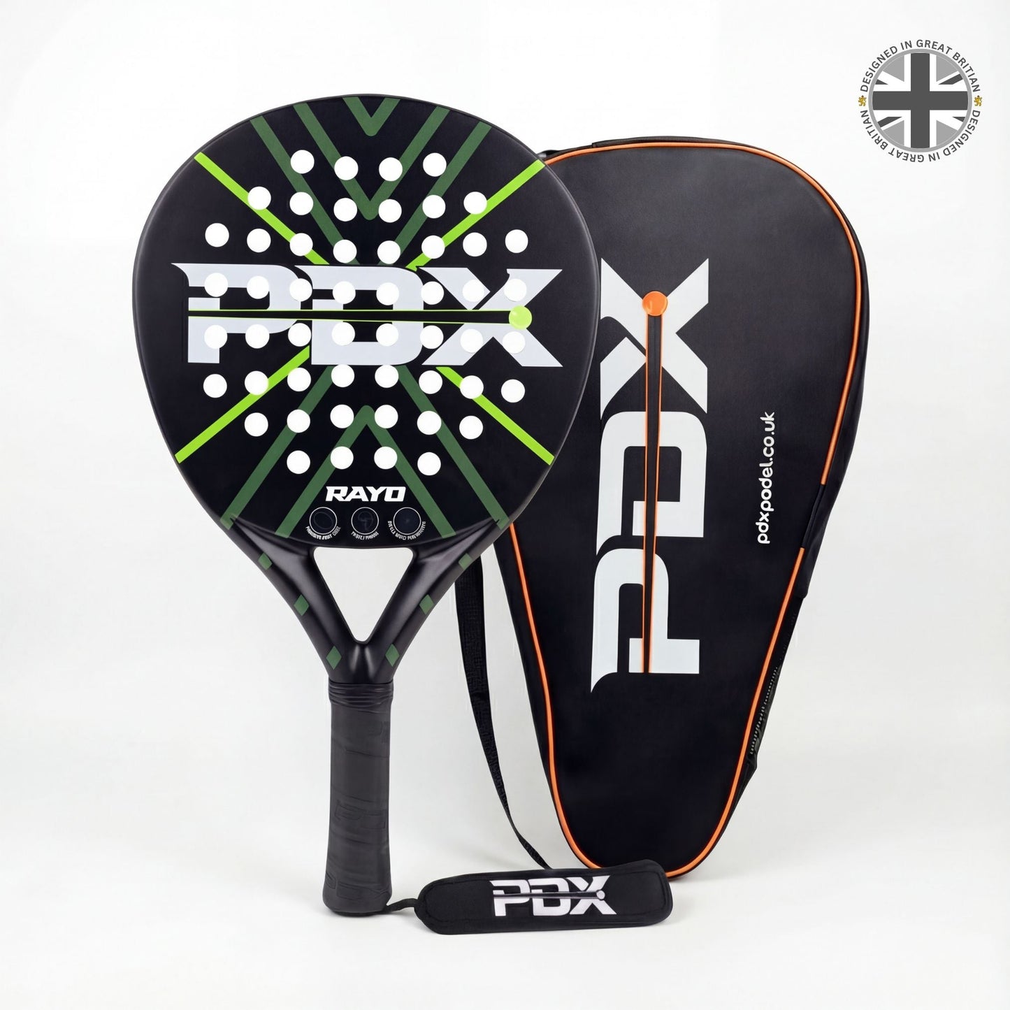 PDX Rayo Beginner Padel Racket | Complimentary Racket Carrier Bag | 30% Carbon 70% Fibreglass | 355g Round | Control