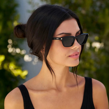 SIENNA Women's Slim Cat-Eye Sunglasses in Triple Black by WMP Eyewear