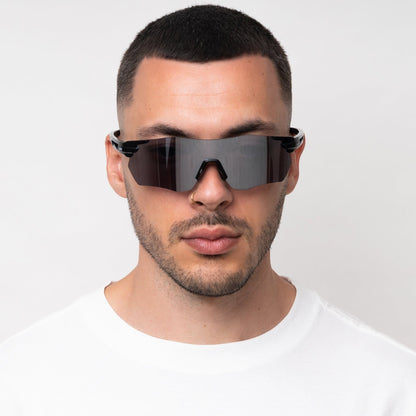 SONIC Black Sports Sunglasses, Silver Mirrored Lens by Messy Weekend