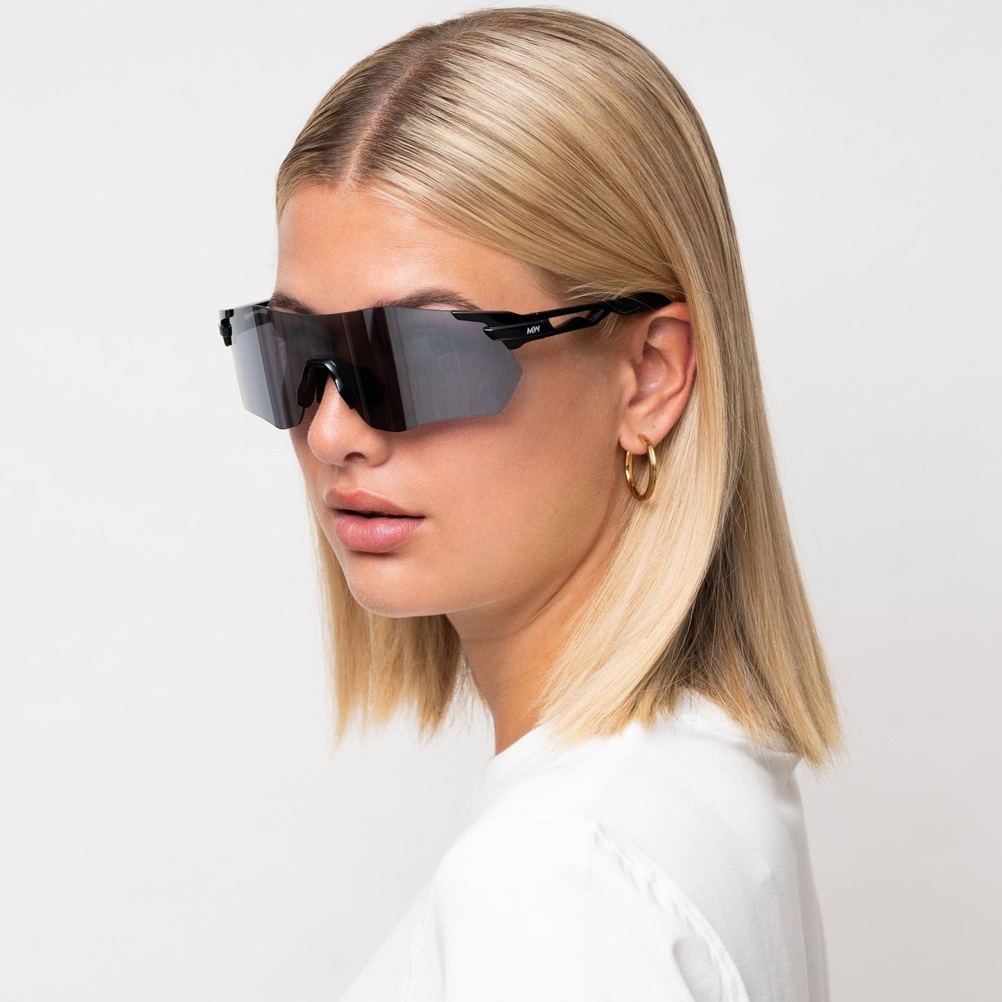 SONIC Black Sports Sunglasses, Silver Mirrored Lens by Messy Weekend