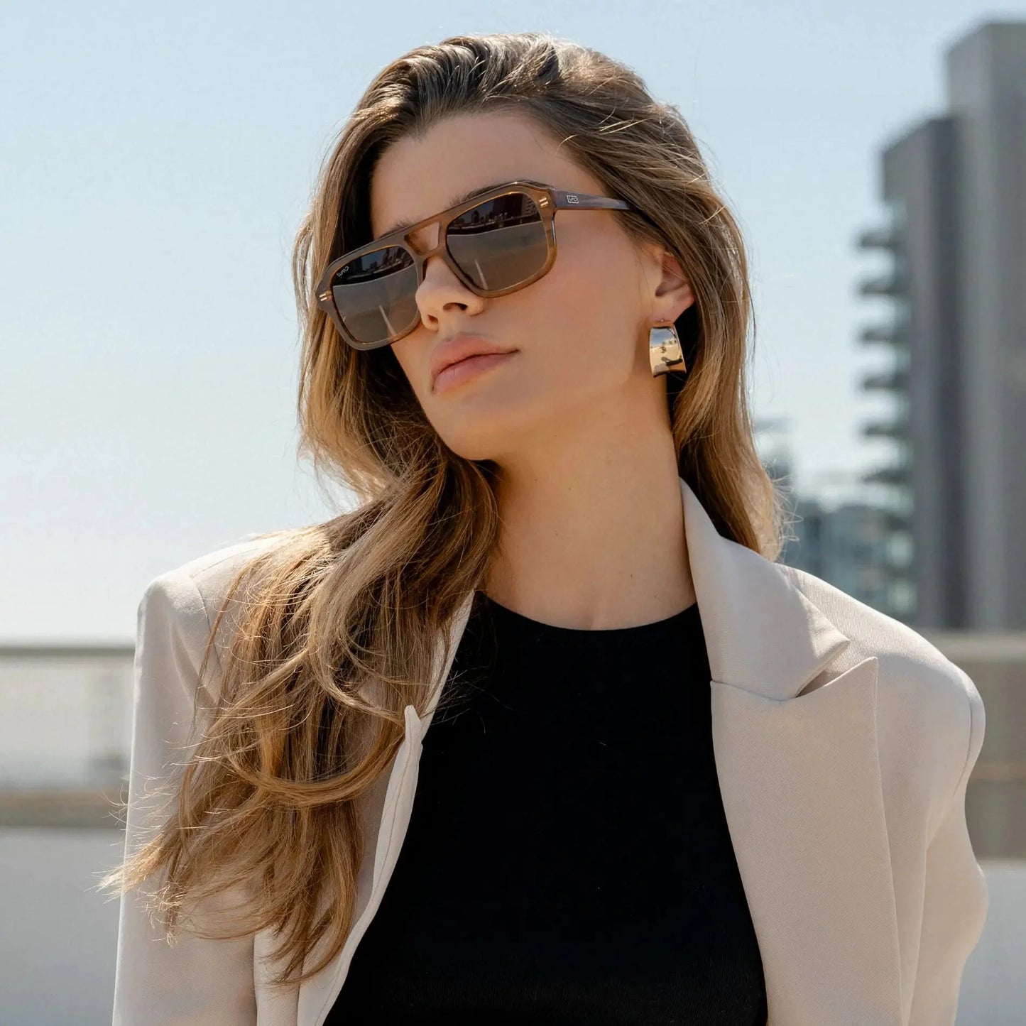SYDNEY Oversized Retro Aviator Women's Sunglasses in Crystal Brown Grain by WMP Eyewear