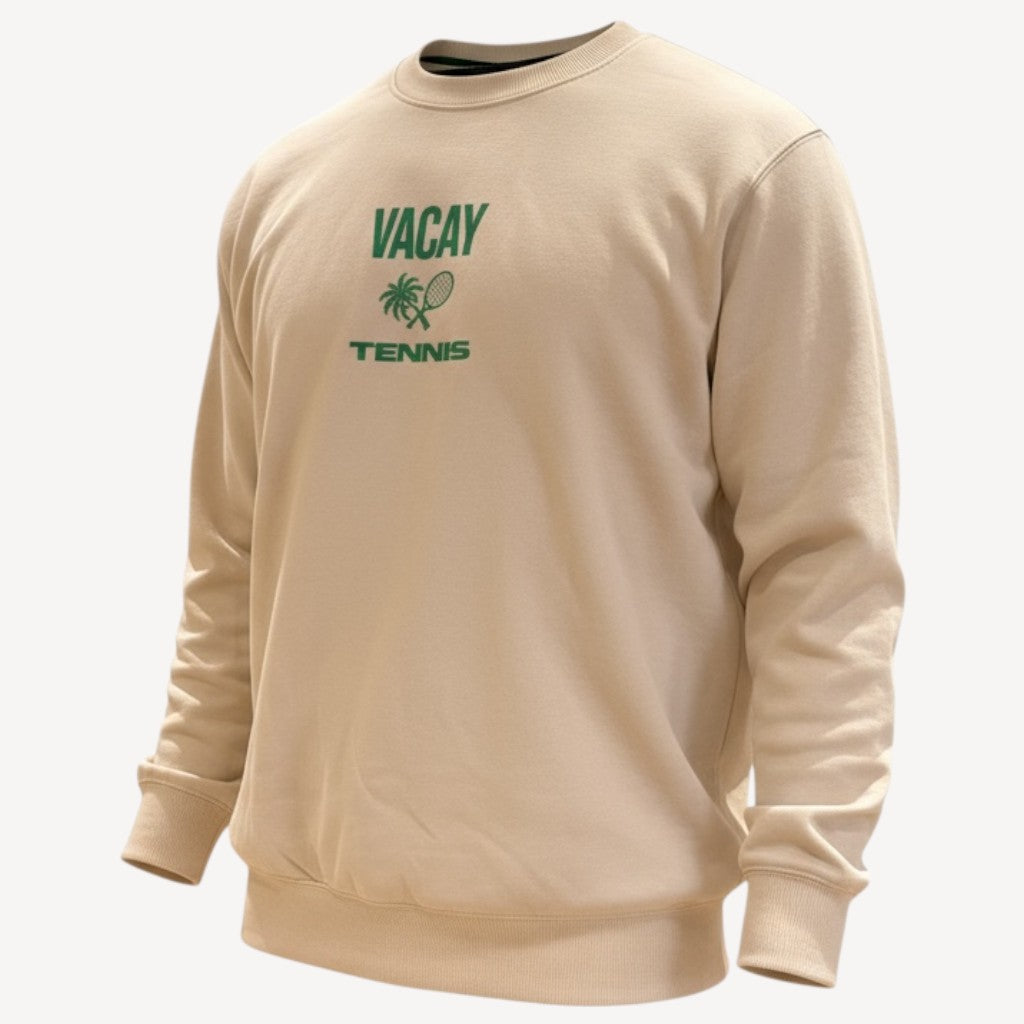 Tennis Club Crew Sweatshirt Unisex (Sand/Deep Green)
