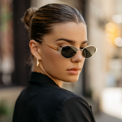 VERONA Oval Thick Framed Women's Sunglasses in Gold, Black by WMP Eyewear UK