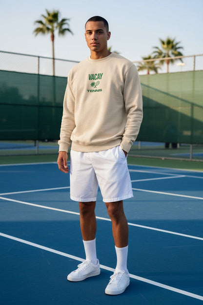 Tennis Club Crew Sweatshirt Unisex (Sand/Deep Green)
