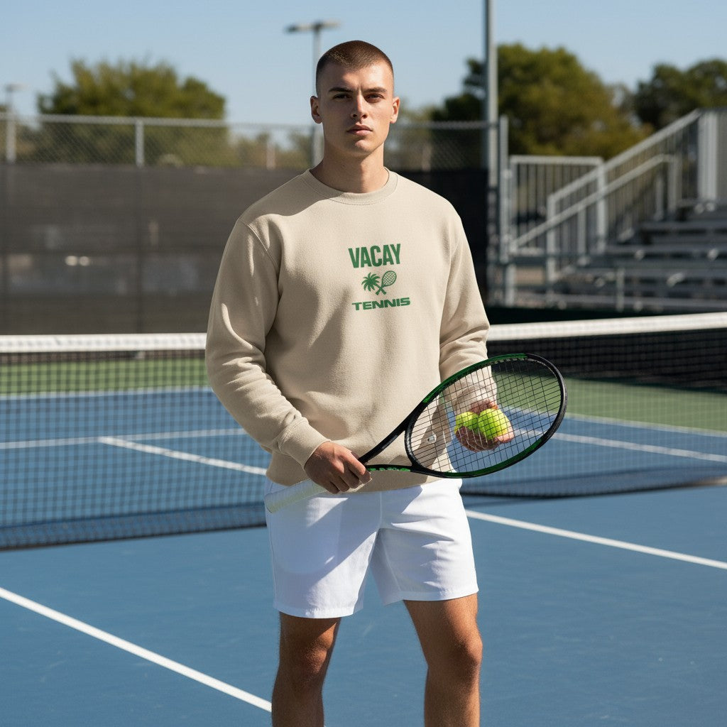 Tennis Club Crew Sweatshirt Unisex (Sand/Deep Green)