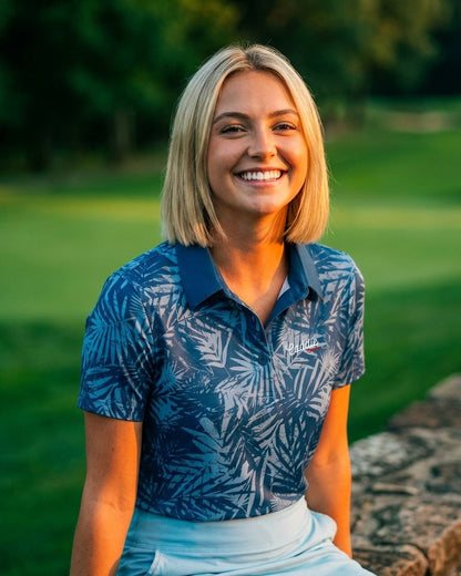 Women’s Light Blue Palm Print Performance Golf Polo